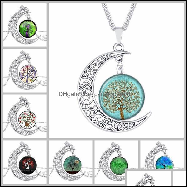 Collane con ciondolo Collana girocollo Gioielli di moda Galaxy Art Glass Cabochon Moon Beautif Antique Sier Tree Of Life Statem Carshop2006 Dhdkh