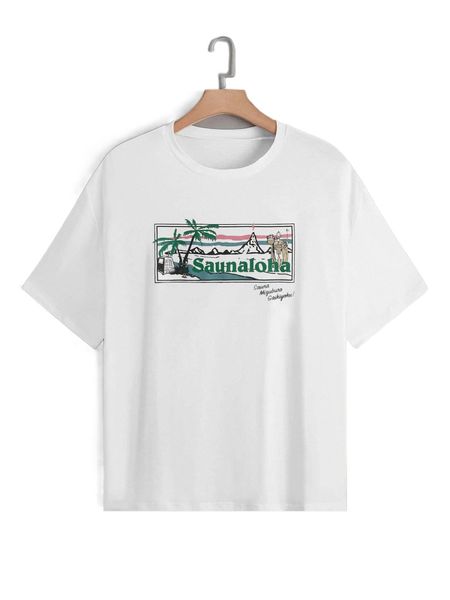 

plus scenery & letter graphic drop shoulder tee z3r3#, Black