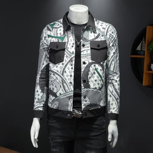 

multiple pockets print casual jacket brand clothing 2022 fall social club coat mens floral bomber jackets slim fit streetwear, Black;brown