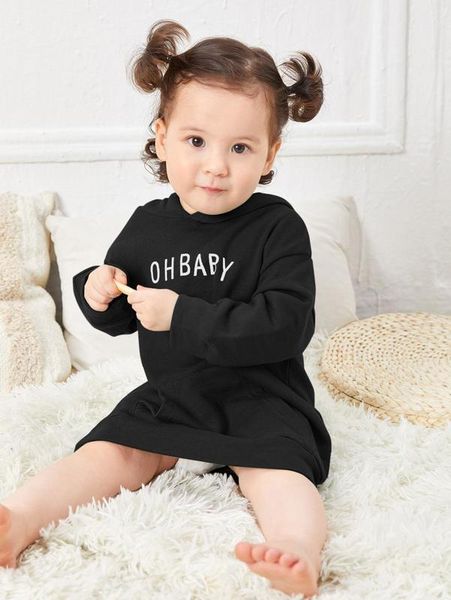 

baby letter graphic hoodie dress she01, Black