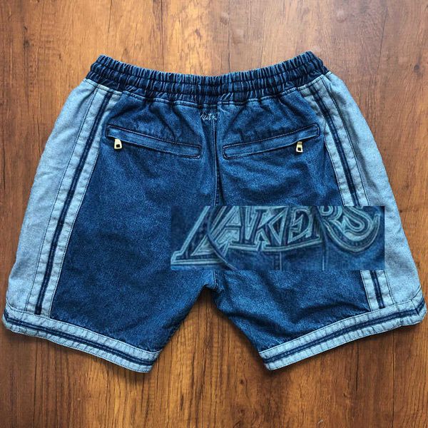 

james team throwback basketball shorts pocket blue denim short s--xxxl, Black