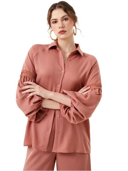 

x iman troye guipure lace panel lantern sleeve blouse 43tg#, White