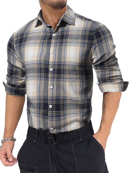 

men 1pc plaid button front shirt g19r#, White;black