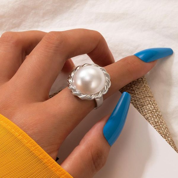 

cluster rings elegant pearl stone joint single ring for women charms silver color alloy metal party jewelry accessories anillo 20676, Golden;silver