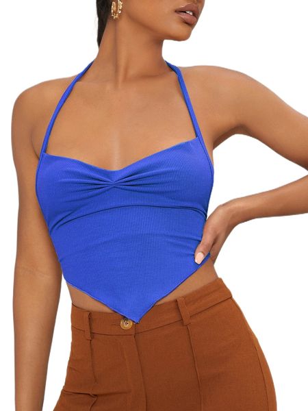 

club tied backless rib-knit bandana halter 39lp#, White