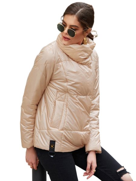 

hailuozi slant pockets letter patch detail puffer coat m8xd#, Black