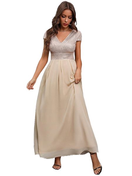 

contrast sequin chiffon prom dress c1i7#, Black;gray