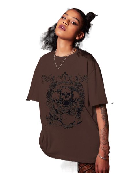 

romwe altspo skull & floral print tee t4r6#, White