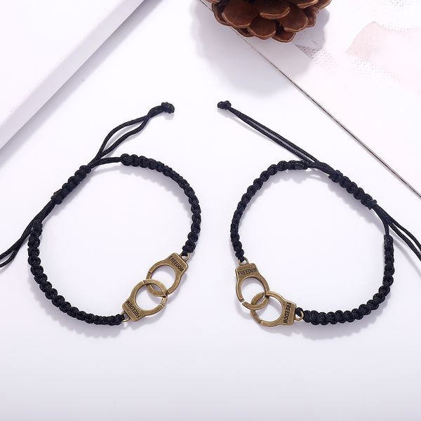 

2pcs/set handcuff bracelet couple bracelet men women adjustable rope hand jewelry gift for friend wholesale dropshipping, Golden;silver