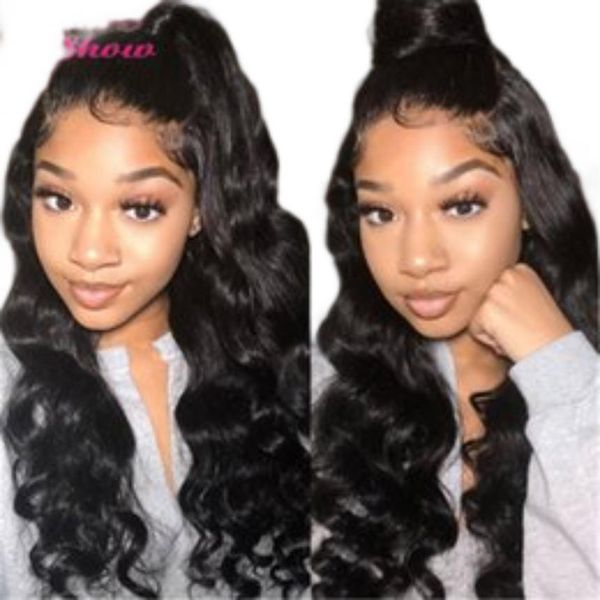 

siyun show 360 lace frontal wig brazilian body wave lace front wig 180 density 360 full lace wig human hair wigs for women, Black