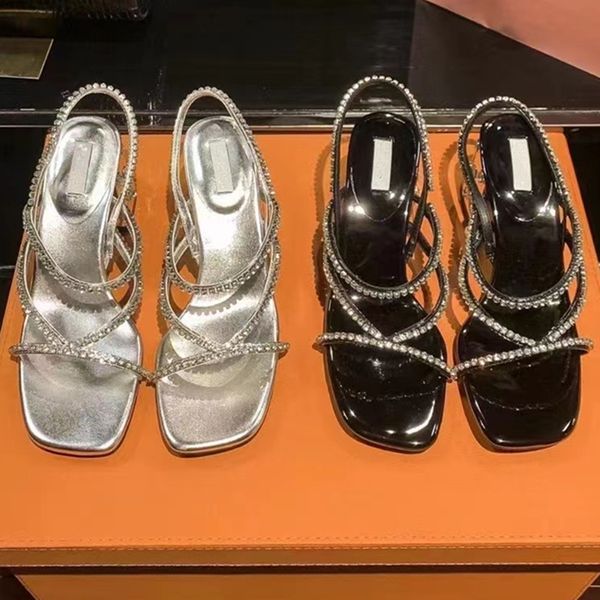 

summer designer heels silver luxury rhinestone sandals black heels