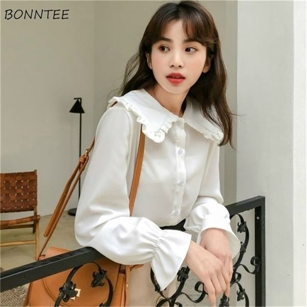 

shirts women pure fresh simple leisure sweet girls spring arrival kawaii blouses holiday female clothes preppy style 220812, White