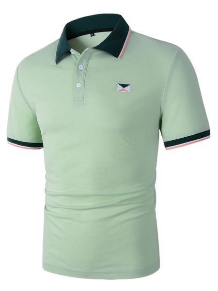 

men geo embroidery contrast trim polo shirt i9gz#, White;black