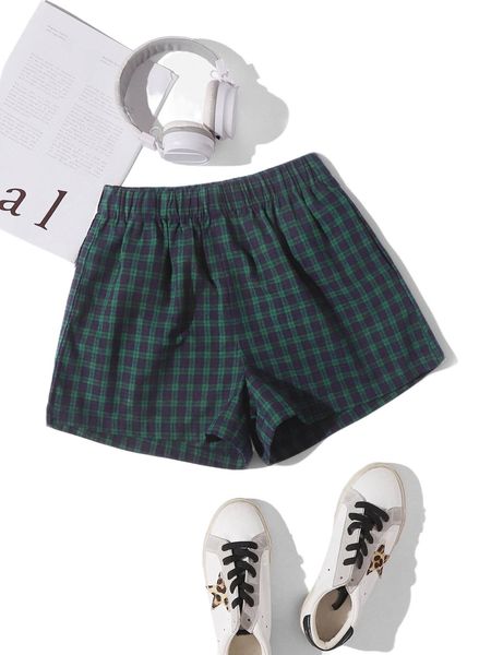 

elastic waist plaid shorts y1rz#, White;black