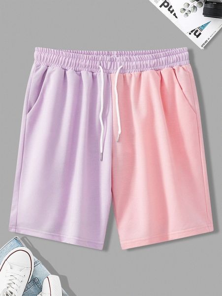 

men two tone drawstring waist shorts 141a#, White;black