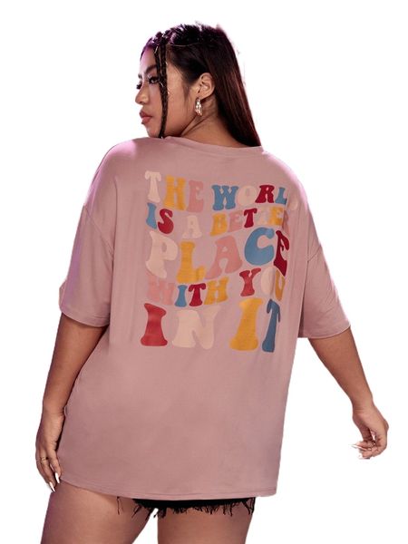 

plus slogan graphic oversized tee o461#, Black