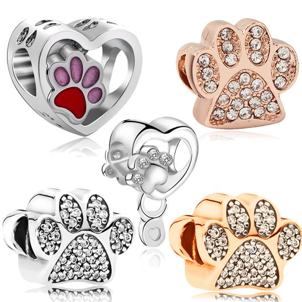 925 Argento Fit Pandora Charm 925 Bracciale Cane zampa stampa charms amore charms set Ciondolo fai da te Belle perline gioielli