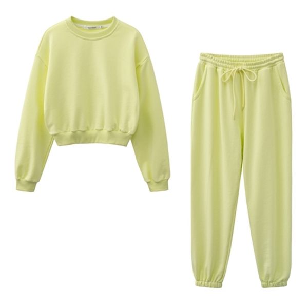 

design women fashion sweatshirt sets casual spring summer crop pants suit cotton 210820, Black