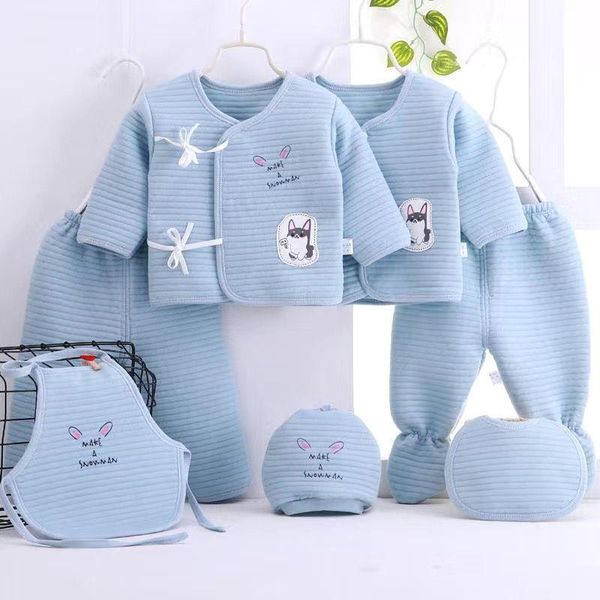 Set di abbigliamento Born Soft Infant Baby Suits Boy Girl Clothes Top Pantaloni Bavaglini Cappello 7pc / Set 100% cotone Set per 0-3M Outfit