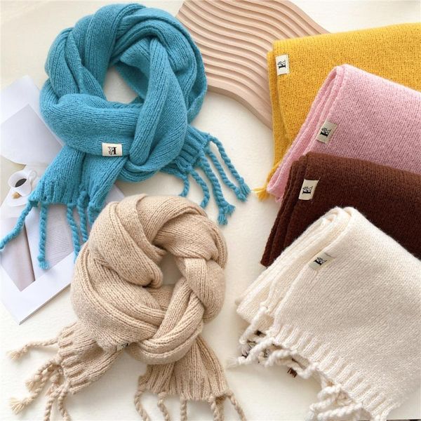 

scarves 2022 winter scarf for women fashion tassel knitted warm long women's, Blue;gray