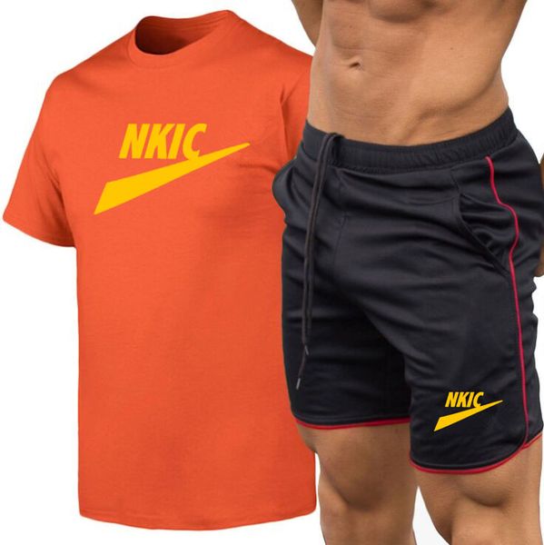 

2022 men's summer brand letter printed tracksuit short-sleeved two-piece sets tee suit casual breathable t-shirt shorts sport oversized, Gray