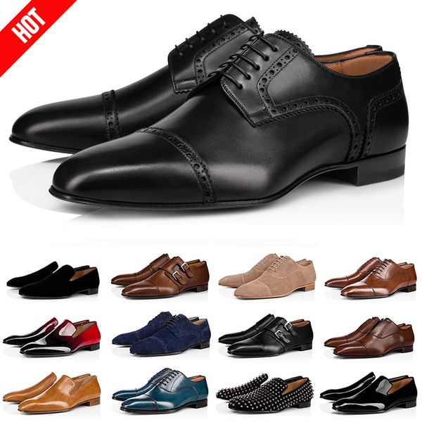 

2022 men dress shoes loafers mens luxury designer casual sneakers fashion leather patent spikes wedding valentine's day dresses loafer, Black