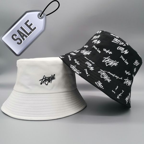 

double side printed letter embroidery bucket hats art casual wear sunshade basin hat double-sided sunhats hat, Blue;gray
