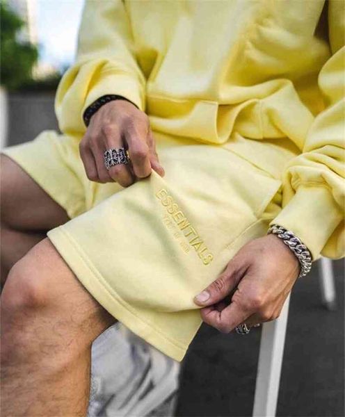 

sentials multi thread fog high street casual embroidered drawstring cropped shorts trend loose feel of god, White;black