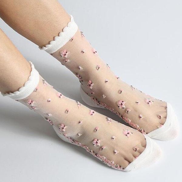 Socken Strumpfwaren Paar Sommer Nette Spitze Kurze Frauen Sexy Glas Seide Floral Atmungsaktive Ultra Dünne Mädchen Transparente Elastische SockenSocken