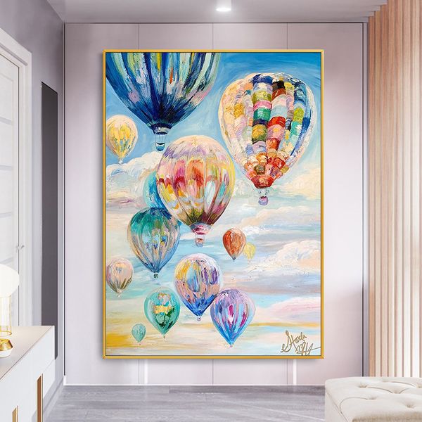 100 % handgemalte abstrakte Heißluftballon-Gemälde, modernes Ölgemälde auf Leinwand, Heimkunst, Wanddekoration, Gemälde 0405