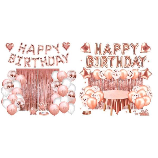 Decoração de festa Banner de balões de feliz aniversário (letras 3d) Mylar Foil Letters com Rose Gold Decoration, Balloon Banner