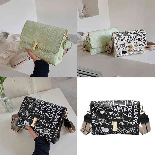 

design graffiti small square bag women's 2022 new versatile fashion single popular wide messenger shoulder bags