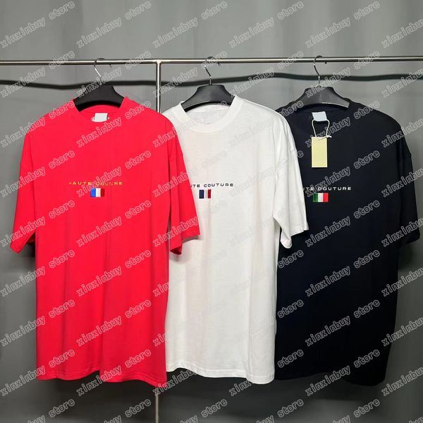 

22ss men women designers t shirts tee national flag embroidery short sleeve man crew neck paris streetwear white black green xinxinbuy xs