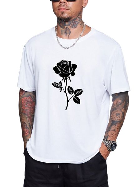 

extended sizes men floral print tee h7za#, White;black