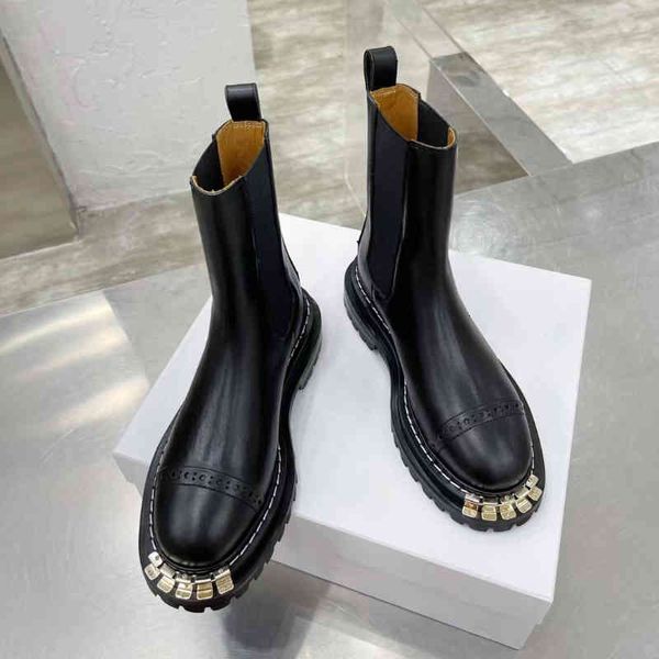 

boots black elasticated chunky platform biker ankle boots leather martin booties with notched sole heavy duty luxury designers brands shoes