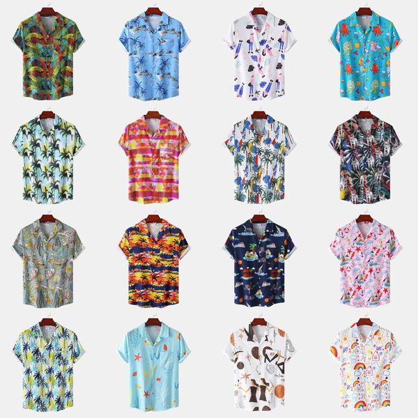 22SS Men's T-shirts 2022 New Hawaiian Men's Ice Silk Print Shirt Fashion Fashion Beach de manga curta camisas florais tamanho M-5xl