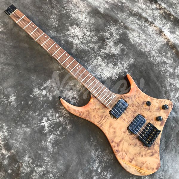 

natural 6 strings headless electric guitar,black hardwares solid wood electric guitarra,real ps,in stock