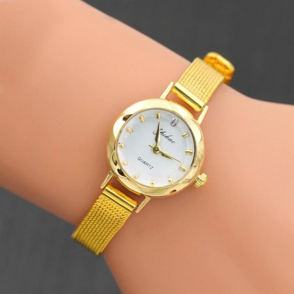Нарученные часы Женщины маленькие часы золотые повседневные браслет для кварца для женских металлических сетчатых платье из нержавеющей стали Relogio femininowristwatches