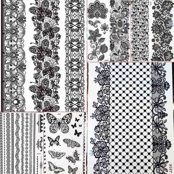 NXY Временная татуировка 1 шт. Крупные наклейки хны для свадьбы GBJ206 черные чернила кружевные пасты женские вечеринки невесты цветок 21x15cm 0330