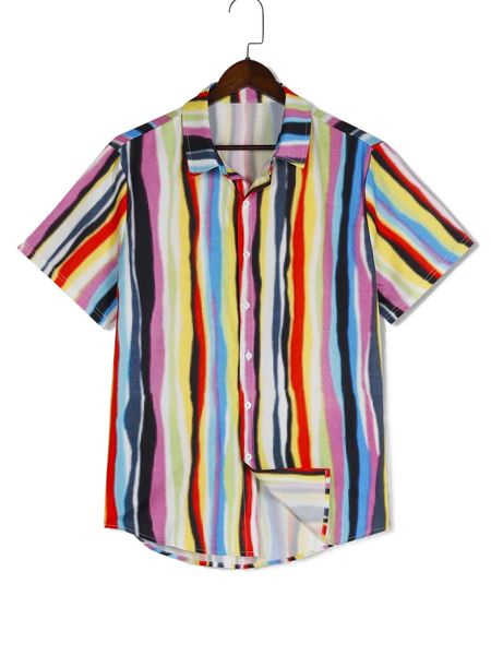 

romwe guys striped shirt p4rl#, White;black
