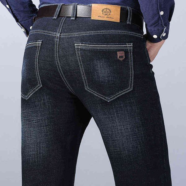 

2021 new men's stretch regular fit jeans business casual classic style fashion denim trousers male black blue pants