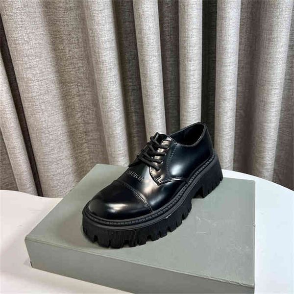 

sandals paris derby shoes men's leather dark series british style b family large head women's lace up muffin thick soled leffer, Black