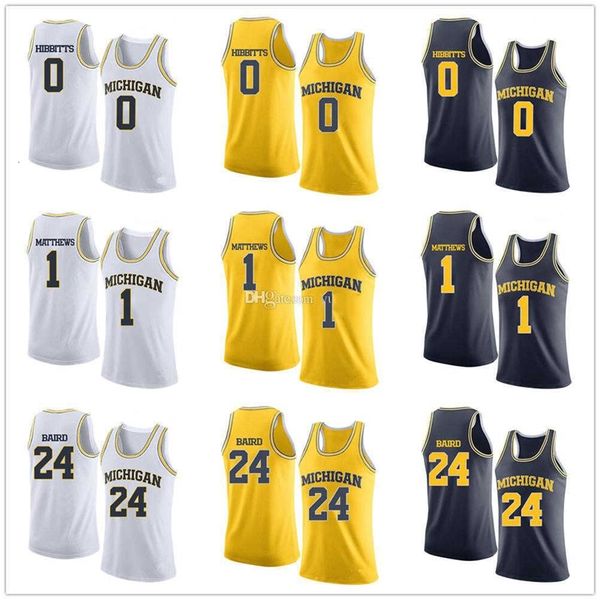 Nikivip Michigan Wolverines College #0 Brent Hibbitts #1 Charles Matthews #24 C.J. Baird Basketball Jerseys Mens costume Nome personalizado