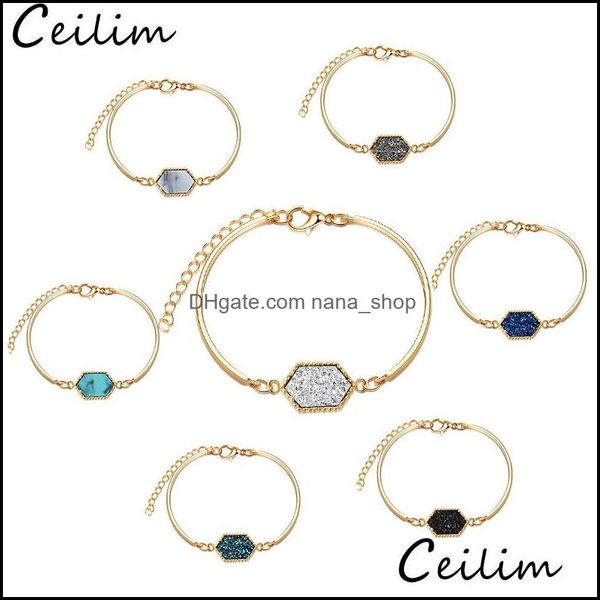 

charm bracelets jewelry handmade crystal resin druzy bracelet new arrival colorf natural stone bangles for women gold sier gift drop deliver, Golden;silver