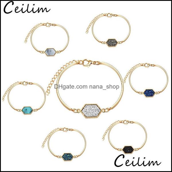 Charm Bracelets Schmuck handgefertigtes Kristallharz Druzy Armband Neuank￶mmling Farb Natursteinb￤nder f￼r Frauen Gold Sier Geschenk Drop Deliver