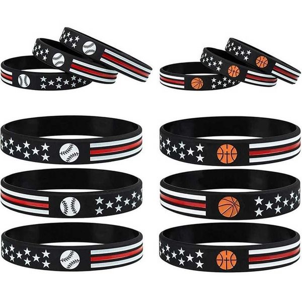 

casual sports baseball basketball bracelets rubber silicone wristband black color bangles team sport cuff wristbands baller bands us flag pr, Red;brown