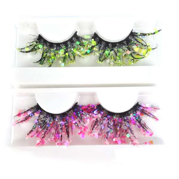 Glittering Colored Faux 3D Mink Eyelashes Lantejoulas Falsas Eyelash Luminous Cosplay Cosplay Cosplay Olho Lashes Extensão Maquiagem Livre DHL