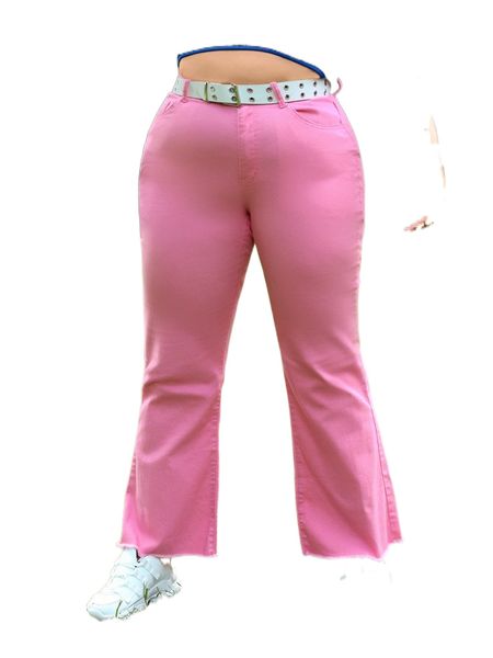 

plus raw hem flare leg pants without belt q4zp#, Blue