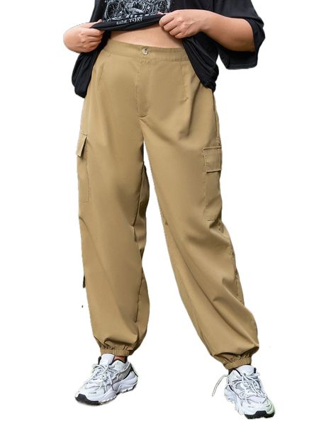 

plus flap pocket side cargo pants d1dj#, Black