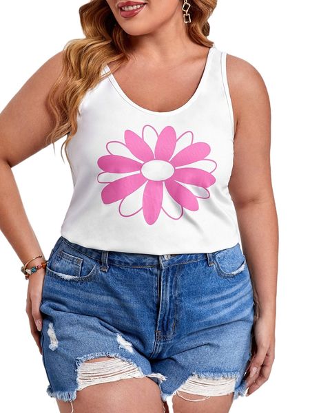 

plus floral criss cross back tank d9p5#, Black